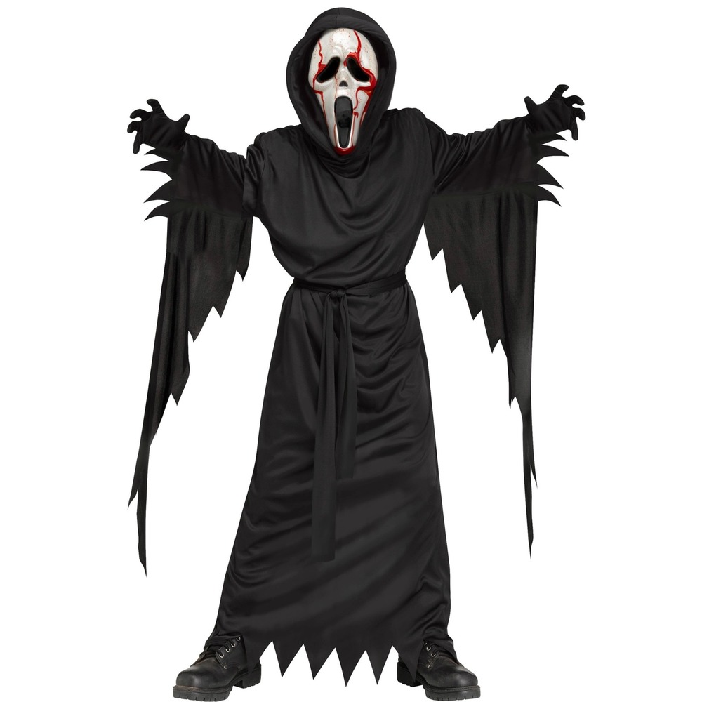 Fun World Ghost Face Bleeding Costume Kids Size L 10-12 Scream Mask Robe Gloves